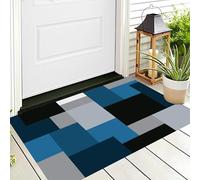 Paillasson Bleu-Gris Grille Rectangulaire Petit Tapis De Bienvenue,Géométrie Abstraite Cour Décoration De La Maison Intérieur Et Extérieur pour Porte Avant Et Arriè Entrée,60X90Cm