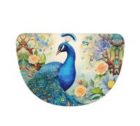 Paillasson bleu paon dans la forêt enchantée demi-lune en flanelle pour l'intérieur