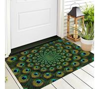Paillasson Bleu-Vert Kaléidoscope Plume De Paon Petit Tapis De Bienvenue,Symétrie Visuelle Cour Décoration De La Maison Intérieur Et Extérieur pour Porte Avant Et Arriè Entrée,90X150Cm