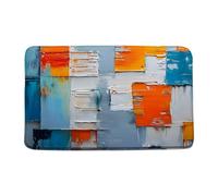 Paillasson Blue Gray Burnt Teal Gray Abstract Brushstrokes Painting Modern Art Paillasson Interieur Lavable en Machine Tapis De Porte Résistant Paillassons pour Balcon Couloir Cour 40X60 CM