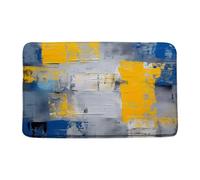 Paillasson Blue Gray Yellow Burnt Blue Teal Yellow and Gray Abstract Painting Modern Artes Facile À Nettoyer Paillassons Interieur Absorbant Tapis De Porte pour Balcon Jardin Cour 40X60 CM