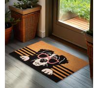 Paillasson BRUBAKER Chien avec lunettes de soleil - 45x75 cm Tapis de propreté en coco - Résistant aux intempéries & antidérapant - Marron