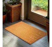 Paillasson BRUBAKER Hello - 45x75 cm Tapis de propreté en coco - Paillasson 3D Résistant aux intempéries & antidérapant - Marron