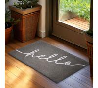 Paillasson BRUBAKER Hello - 45x75 cm Tapis de propreté en coco - Résistant aux intempéries & antidérapant - Gris