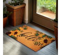 Paillasson BRUBAKER Hello avec tournesols - 45x75 cm tapis de propreté en coco - résistant aux intempéries & antidérapant - marron