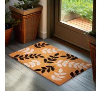Paillasson BRUBAKER motif feuilles noir et blanc - 45x75 cm Coco tapis de propreté - Résistant aux intempéries & antidérapant - Marron