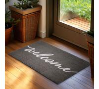 Paillasson BRUBAKER Welcome - 45x75 cm Tapis de propreté en coco - Résistant aux intempéries & antidérapant - Gris