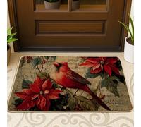 Paillasson cardinal d'hiver, paillasson oiseau rouge pour entrée intérieure et extérieure, décoration de vacances, antidérapant, imperméable, piège à poussière, facile à nettoyer, 73,6 x 43,2 cm