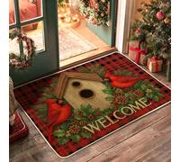 Paillasson cardinal rustique, tapis de bienvenue en forme de nichoir rouge pour décoration de vacances et d'hiver, caoutchouc antidérapant, entrée intérieure et extérieure, facile à nettoyer, 73,7 x