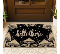 Paillasson champignon fantaisie inspiré de la nature, étoiles et plantes automnales, noir, lavable, pour sol, décoration d'intérieur pour entrée, extérieur, porche, balcon, 73,6 x 43,2 cm
