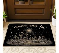 Paillasson champignons fantaisie nature étoile herbe automne noir en caoutchouc antidérapant décoration extérieure pour porte d'entrée, patio 73,7 x 43,2 cm