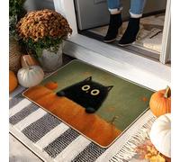 Paillasson chat d'Halloween, paillasson noir pour décoration intérieure et extérieure, moisson d'automne, tapis de bienvenue antidérapant absorbant la poussière, facile à nettoyer, 73,6 x 43,2 cm