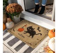 Paillasson chat d'Halloween, tapis de bienvenue pour décoration intérieure et extérieure, en caoutchouc antidérapant, résistant à l'eau, absorbant la poussière, facile à nettoyer, 73,6 x 43,2 cm