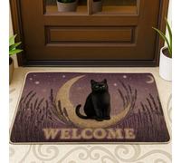 Paillasson chat violet pour entrée extérieure et intérieure, décoration saisonnière, Halloween, paillasson d'entrée absorbant la poussière, imperméable, antidérapant, facile à nettoyer, 73,6 x 43,2 cm