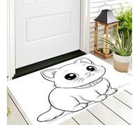 Paillasson Chaton Mignon De Dessin Animé - 50 x 80 cm - Antidérapant - - Tapis Ultra Doux - Dessin Au Trait Simple D'Un Animal - Tapis D'intérieur à Poils Courts Pour Orte Avant Et Arriè Entrée, Blanc
