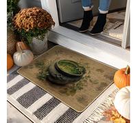 Paillasson chaudron d'automne, paillasson de sorcière vert pour extérieur et intérieur, décoration d'automne, en caoutchouc imperméable, antidérapant, absorbant la poussière, facile à nettoyer, 73,6 x
