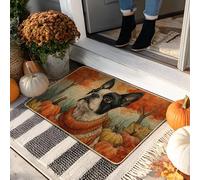 Paillasson chien d'automne noir et blanc, tapis d'entrée canin pour décoration intérieure et extérieure, moisson d'automne, paillasson en caoutchouc antidérapant absorbant la poussière, entretien