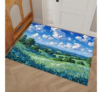 Paillasson Ciel Bleu Nuages Blancs Champs 40 x 60 cm, Lavable D'intérieur, à Poils Courts, Tapis Style De Peinture À L'Huile Impressionniste, Pliable Antidérapant, Idéal Pour Porte D'entrée Cuisine