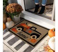 Paillasson citrouille d'automne noir pour extérieur et intérieur, décoration d'intérieur, saison des récoltes en caoutchouc imperméable, antidérapant, absorbant la poussière, facile à nettoyer, 73,6 x