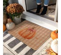 Paillasson citrouille d'automne, tapis d'entrée à carreaux orange pour décoration d'automne et d'Halloween, en caoutchouc imperméable, antidérapant, absorbant la poussière, facile à nettoyer, 73,6 x