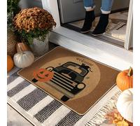 Paillasson citrouille d'Halloween, noir, tapis de bienvenue vintage pour décoration intérieure et extérieure, moisson d'automne en caoutchouc, tapis d'entrée antidérapant, facile à nettoyer, 73,6 x