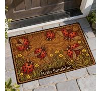 Paillasson coccinelle bienvenue, fleur naturelle, feuille, printemps, marron, antidérapant, décoration d'intérieur pour entrée, porche, balcon, 73,6 x 43,2 cm