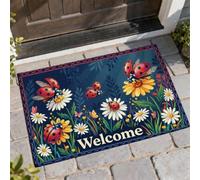 Paillasson coccinelle bienvenue, printemps nature chrysanthème papillon, printemps, rouge, antidérapant, attrape la saleté, décoration extérieure pour porte d'entrée, terrasse, 73,6 x 43,2 cm