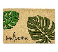 Paillasson Coco Monstera Welcome 40x60 cm - paillasson d'entrée antibactérien - paillasson Coco avec Dos en Vinyle - matériau Naturel - 100% Coco