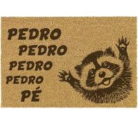 Paillasson Coco "PEDRO PEDRO PEDRO PE" – Tapis d’Entrée Antidérapant avec Raton Laveur, Humour et Fibre Naturelle