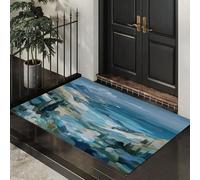 Paillasson Collines Littoral - 40 x 60 cm - Antidérapant - Tapis Ultra Doux - Style De Peinture À L'Huile Impressionniste - Tapis D'intérieur à Poils Courts Pour Orte Avant Et Arriè Entrée, Bleu-Vert
