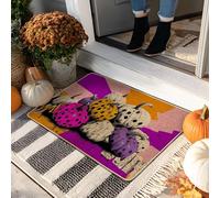 Paillasson coloré en forme de citrouille, violet et jaune, tapis décoratif pour la récolte d'automne, l'entrée de la maison, tapis de porte extérieur et intérieur, tapis de porte en caoutchouc