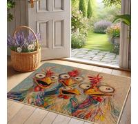 Paillasson coloré en forme de poulet, tapis d'intérieur et d'extérieur à plumes vives pour décoration printanière, antidérapant et facile à nettoyer, idéal pour l'entrée et la terrasse, 73,6 x 43,2 cm
