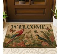 Paillasson coloré motif oiseau floral bienvenue, tapis d'entrée naturel vibrant pour intérieur et extérieur, tapis antidérapant anti-poussière, entretien facile, 73,6 x 43,2 cm
