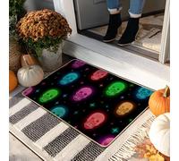 Paillasson coloré motif tête de mort, tapis d'entrée sur le thème d'Halloween pour intérieur et extérieur, tapis de sol antidérapant en caoutchouc absorbant la poussière, facile à nettoyer, 73,7 x