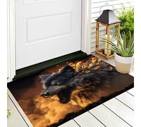 Paillasson Couleur Orange Illustrations D'Animaux Loup Gris Scène D'Incendie Tapis De Porte Résistant Doux À Poil Ras Paillasson Interieur Facile Nettoyer Tapis D'Entrée Pour Salon Couloir 60 X 90 Cm