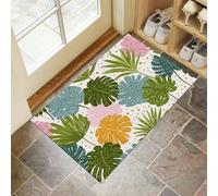 Paillasson d’entrée antidérapant 40x60cm - Tapis intérieur/extérieur - Bleu-Vert Éléments de Graffiti Illustrations de Feuilles - Lavable, Facile à Nettoyer pour Patio, Porche, entré