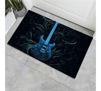 Paillasson d’entrée antidérapant 50 x 80 cm- Tapis intérieur/extérieur 6 mm - Thème Musical Guitare électrique Bleue - Lavable, pour Porche, entrée, Douche, Maison, Chambre à Coucher, Salon