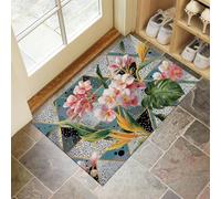 Paillasson d’entrée antidérapant 80x120cm - Tapis intérieur/extérieur - Rose Plantes Tropicales Fleurs et Feuilles à l'aquarelle - Lavable, Facile à Nettoyer pour Patio, Porche, entré