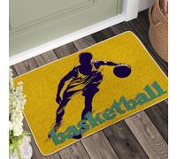 Paillasson de basket-ball, jaune, paillasson de sport pour entrée intérieure et extérieure, antidérapant, lavable, idéal pour toutes les saisons, décoration athlétique amusante, 73,6 x 43,2 cm