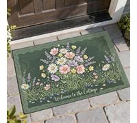 Paillasson de bienvenue à fleurs, cottage rustique, herbe lavande, printemps, vert, antidérapant, décoration pour entrée, porche, salle de bain, bureau, 73,6 x 43,2 cm