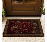 Paillasson de bienvenue à fleurs, élégant et classique avec feuilles et tourbillon d'automne, bordeaux, antidérapant, décoration d'intérieur pour entrée, extérieur, porche, balcon, 73,6 x 43,2 cm