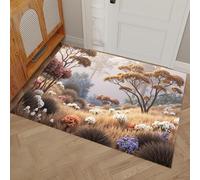 Paillasson de Bienvenue à Profil Bas antidérapant Lavable - Beige Plantes Tropicales Fleurs des Bois- Tapis de Sol pour intérieur et extérieur - 60x90cm
