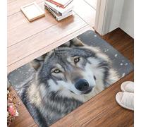 Paillasson de bienvenue à profil bas antidérapant lavable - Motif loup sauvage - Tapis de sol pour intérieur et extérieur - Pour couloir, maison, bureau - 60 x 40 cm