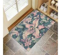 Paillasson de Bienvenue à Profil Bas antidérapant Lavable - Rose Imprimés de rêve Grands lys- Tapis de Sol pour intérieur et extérieur - 50x80cm