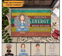 Paillasson De Bienvenue Antidérapant Paillasson D'Entree Doux Tapis De Bain pour D'Entrée Salon Terrasse 40X60Cm Vérifiez Votre Niveau D'Énergie Avant De Venir À Ma Séance De Yoga À Domicile.