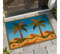 Paillasson de bienvenue avec palmiers, plage tropicale, dunes de sable, coquillages, bleu d'été, antidérapant, décoration d'intérieur pour entrée, porche, balcon, 73,6 x 43,2 cm