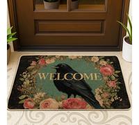 Paillasson de bienvenue Black Raven - Décoration d'intérieur et d'extérieur - En caoutchouc vintage - Imperméable - Antidérapant - Absorbant la poussière - Facile à nettoyer - 73,7 x 43,2 cm