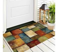 Paillasson De Bienvenue Brun-Vert Bloc De Couleur Rectangulaire,Tapis De Salle De Bain Porte D'Entrée,Géométrie Abstraite Intérieur Décoratif Tapis De Sol,Pour Porte Avant Et Arrière,Garage 50X80Cm