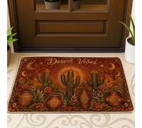 Paillasson de bienvenue cactus bohème rustique soleil lune été marron lavable profil bas décoration extérieure pour porte d'entrée, terrasse 73,6 x 43,2 cm