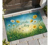 Paillasson de bienvenue chrysanthème, printemps naturel renoncule herbe printemps vert paillasson lavable profil bas pour la maison, l'intérieur et l'extérieur, la décoration de porche, 73,6 x 43,2 cm